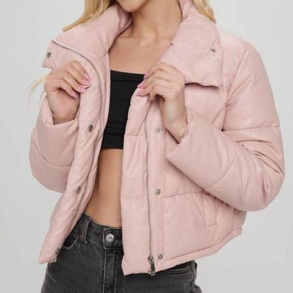 la coalition Jackets & Blazers - NWT LA Coalition Pink Vegan Leather Puffer Coat size M